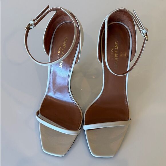 Saint Laurent Opyum YSL Logo Beige Gold High Heel Sandal Size EU 40 US 10 - Picture 5 of 11